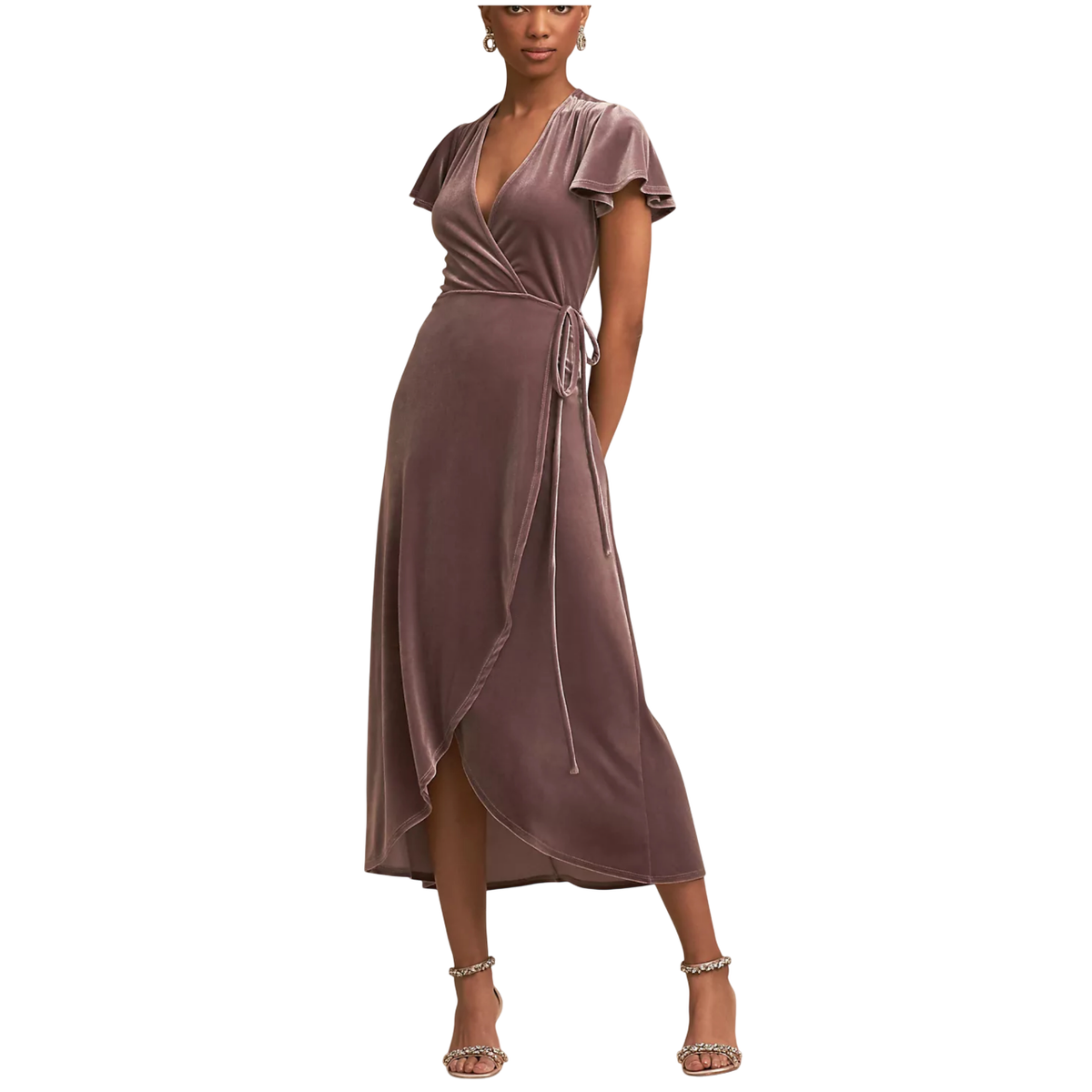 blue dress for baby girl Brown Ribbed Long Sleeve Wrap Dress main image 0