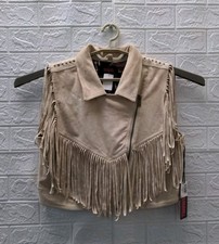 New Rock & Roll Denim Micro Suede Vest Fringed Sz. M