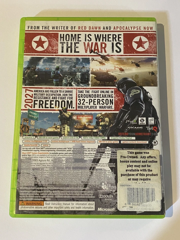Homefront Microsoft Xbox 360 2011 completo en caja original con manual y disco Foto 2 de 3