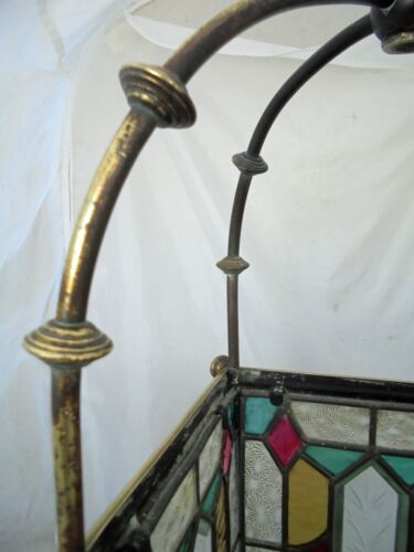 Victorian Stained Glass Ceiling / Hall Lantern Shade Brass Framed - Picture 8 of 10