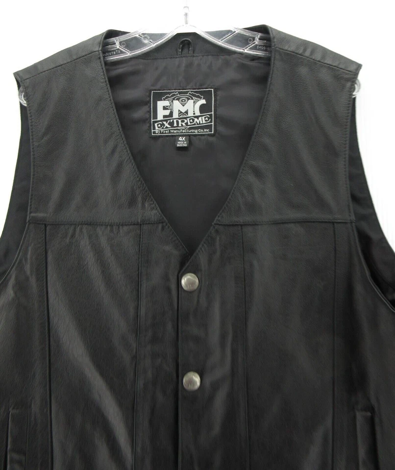 Мужской жилет FMC XXXXL черная кожаная куртка мотоциклист вестерн буйвол никелевые защелки - Изображение 2 из 4