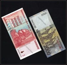 20 Trillion Zimbabwe Dollars AA 2008 + 2000 Rupiah Indonesia 100 % Authentic COA