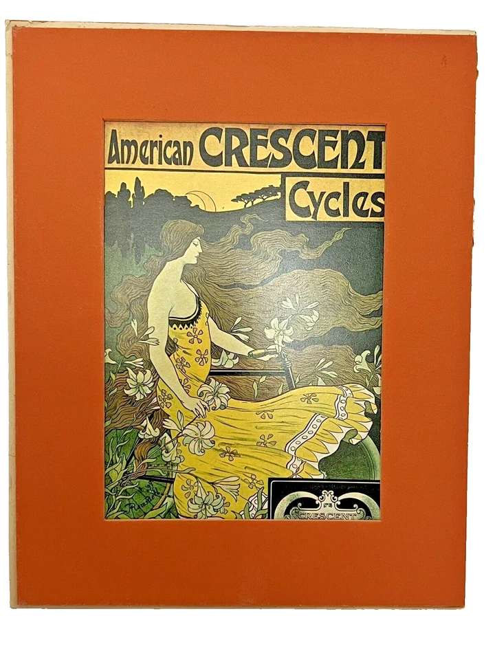 Linda impressão Art Nouveau Alphonse Mucha American Cresent Cycles - Imagem 2 de 4