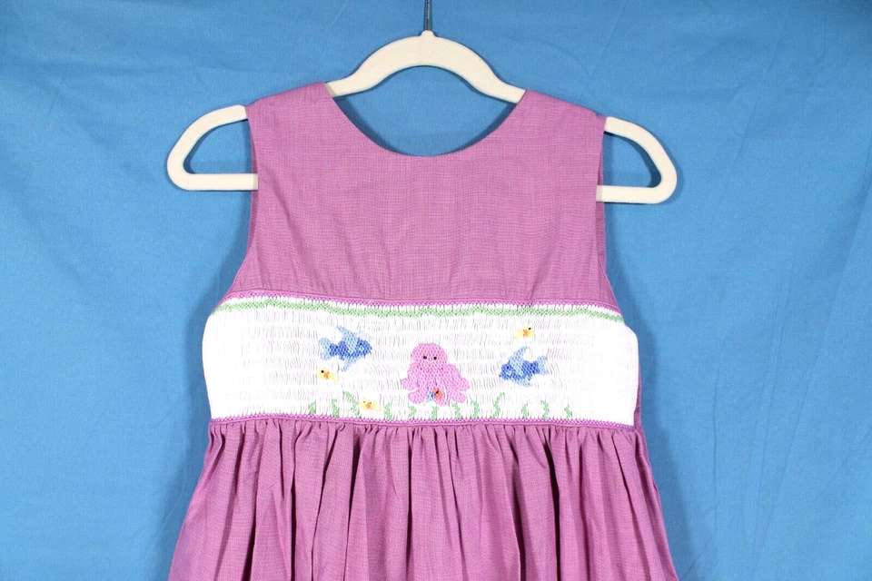 COLECCIONES ROSALINA VESTIDO DELANTAL PULPO PEZ SIMULADO PÚRPURA 2 BOTONES Talla 5Y Foto 2 de 4