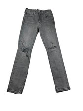 Agolde Sophie 24 High Rise Skinny Crop in Harlow Destructed Dark Gray Cut 44020