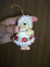 Vtg Jasco Caring Critters Christmas Momma Baby Bell Porcelain Christmas Ornament