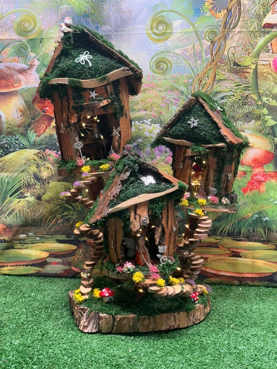 Fairy House With Fairies and Lights Fully Decorated