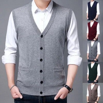 Herren-Strickweste Pullover Mantel Ärmelloses Tanktop Weste Pullover ▽ - Bild 1 von 4