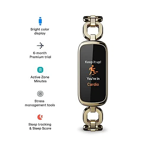 Fitbit Luxe SE Soft Gold Gorjana Wellness Tracker In SS Link Bracelet - Picture 8 of 8