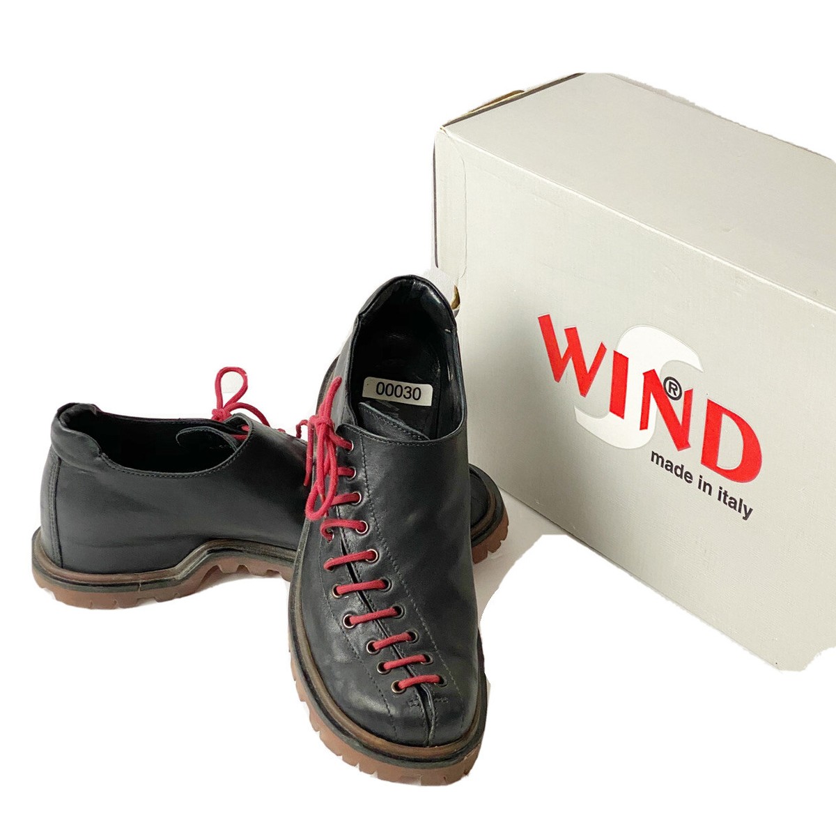 Wind Sz 35 Italy Leather Shoes Black Diagonal Lace Doc Steampunk 