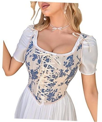 Womens Sexy Vintage 1920s Renaissance Lace Trim Corset XX-Large Bluewhite