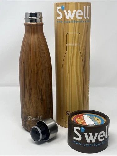 Swell Wood Collection Sustainable Stainless Steel Water Bottle 17oz Cold or Hot