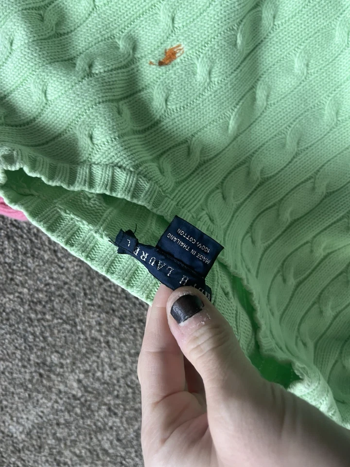 Polo Ralph Lauren Niñas Pullover Suéter Rosa Verde Paquete De Dos Cable Tejido L Foto 2 de 2