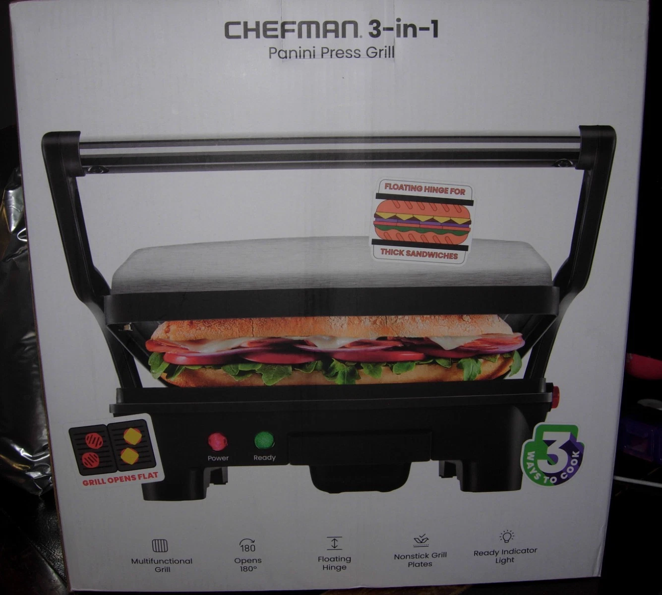 Chefman 3-In-1 Electric Panini Press & Grill Non-Stick Removable Drip Tray New
Opens in a new window