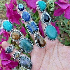Handmade Turquoise  Mix Gemstone 925 Silver Plated 10Pcs Rings Lot Jewelry Gift
