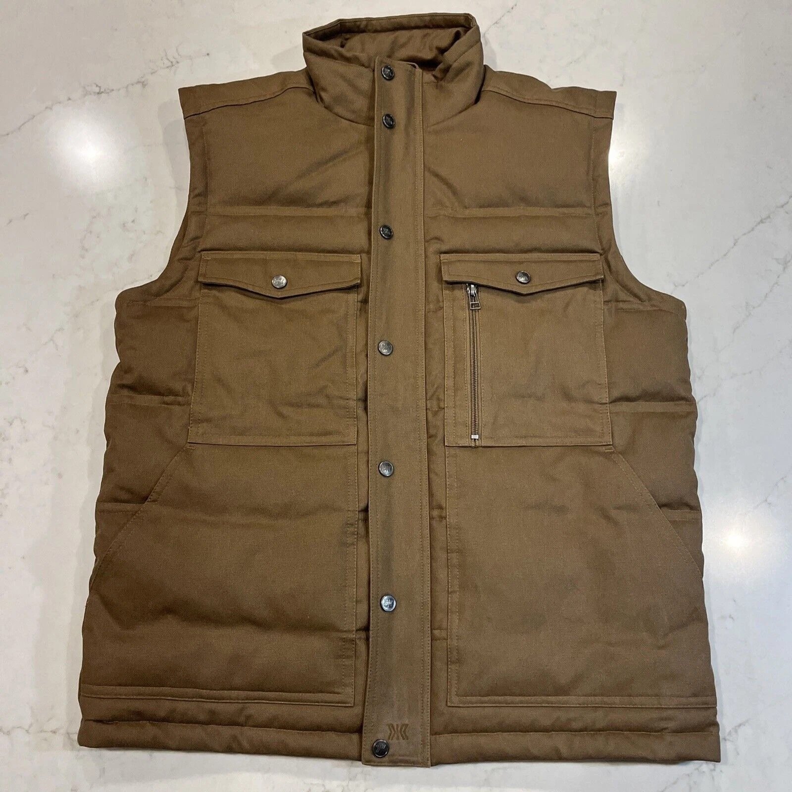 Dakota Grizzly Sz L Sawtooth Brown Insulated Lined Zip Snap Vest 6 Pockets NWOT