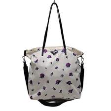 Prada 2-Way Shoulder Bag Nylon Tessuto White Floral Print High Quality Women's