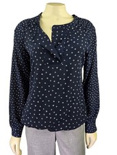 NWT Ann Taylor LOFT Navy blue dot print long sleeve women's Blouse Top Sz XS, S