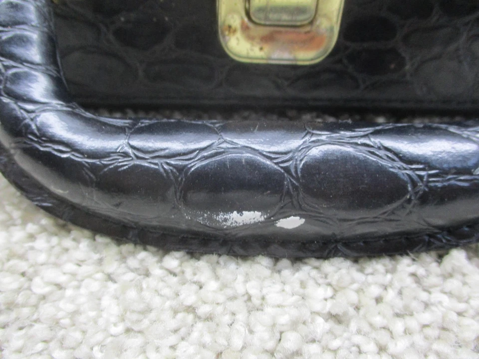 Black Faux Croc Jewelry Box Travel Organizer Case Mirror Ring Slots Trays Handle - Image 3 of 4