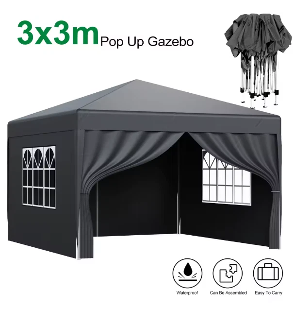 3x3M Pop Up Gazebo Portable Outdoor Gazebo Waterproof Windproof Sun Shelter Awni