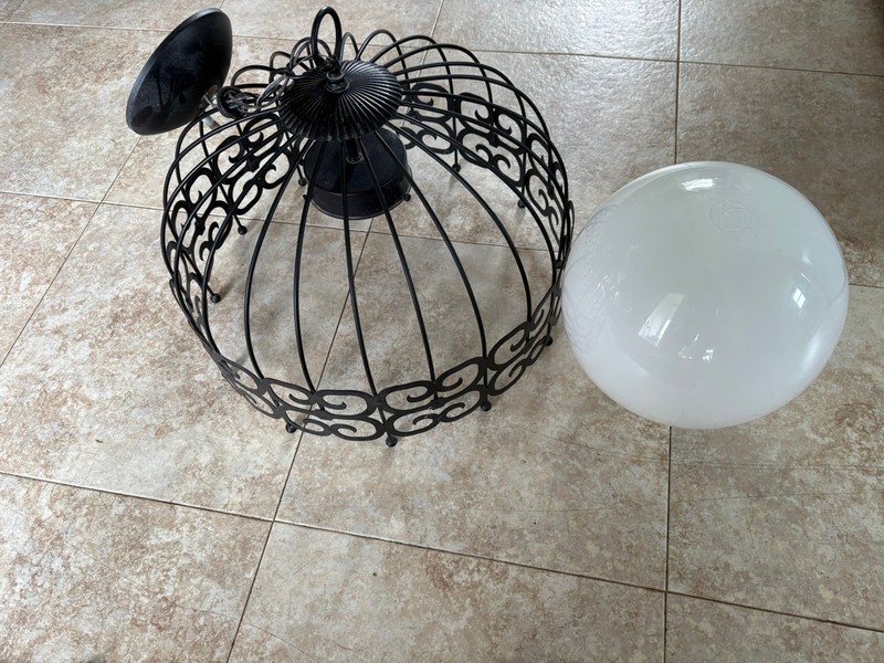 MCM Arthur Umanoff Style WROUGHT IRON Bird Cage Hanging Swag Lamp Pendant Light