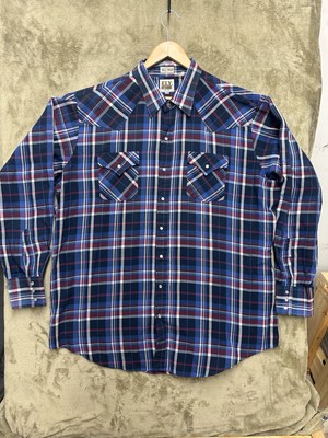 Ely Cattleman Tall Man Western Shirt Mens XXLT Blue Plaid Pearl Snap Flaw