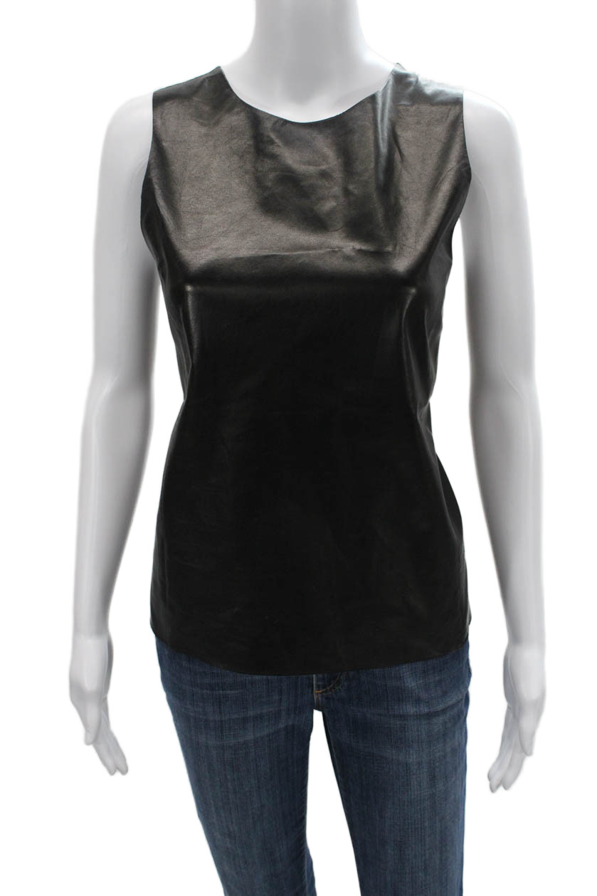Vince Women Silk Sleeveless Round Neck Tank Black Designer Size 6Free Shipping in US $100+ Orders | $6.95 Orders Below