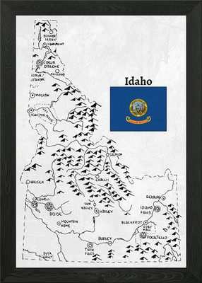 Hand Drawn Map of Idaho Framed Wall Art Poster Canvas Print Picture