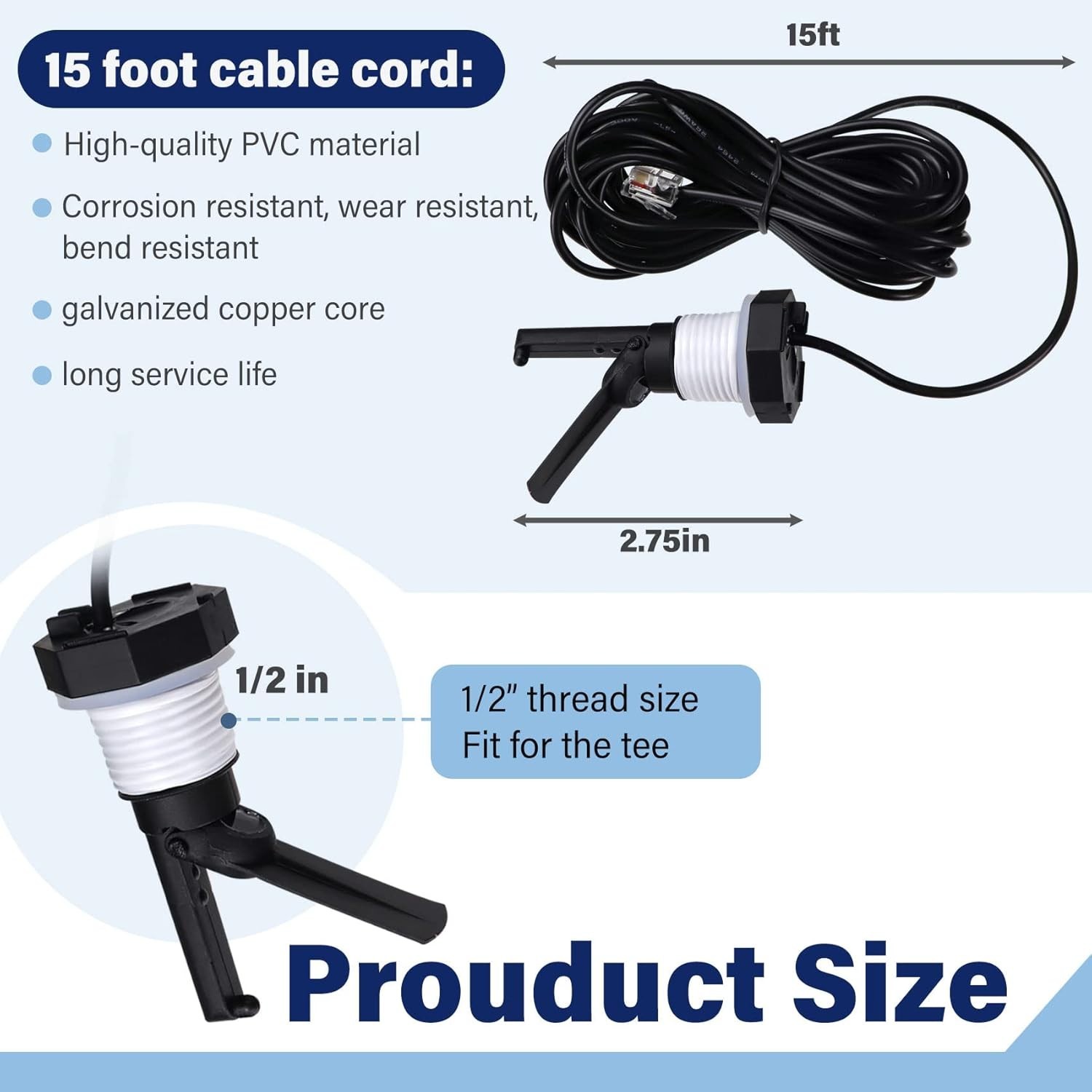 Universal Pool Flow Switch Assembly - 15FT Cable for Hayward Aquarite Systems