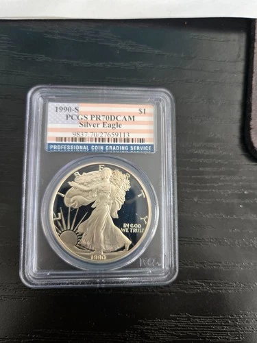 1990-S American Proof Silver Eagle Coin PCGS PR70 DCAM flag
