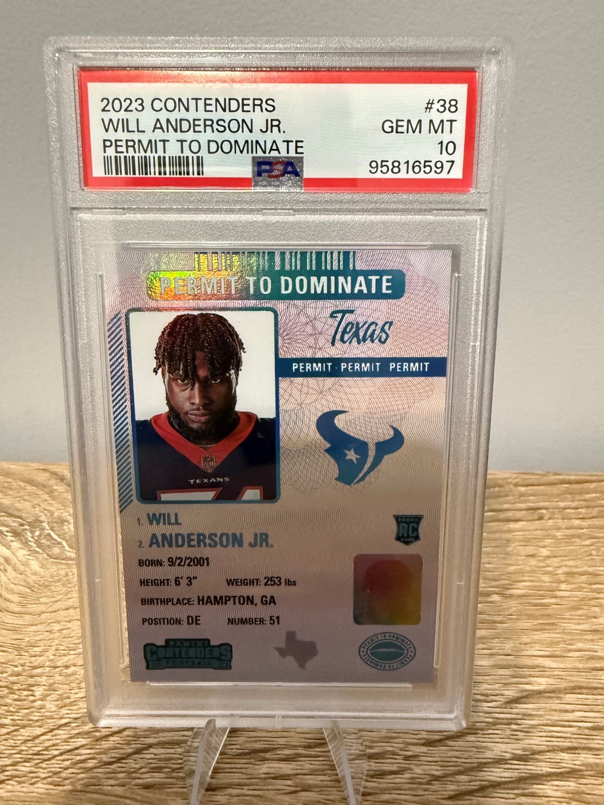 Will Anderson Panini Contenders Permit to Dominate #38 Base