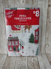New Santa's Village Winter Rectangle 52x70 Christmas Vinyl Tablecloth Snowflake