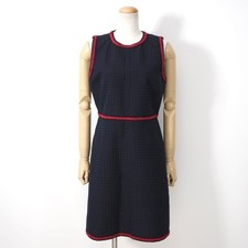Gucci Women's Sleeveless Dress Navy Dot Pattern Cotton Wool Size 42 Used Authen