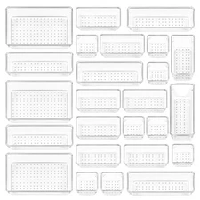 25 PCS Clear Plastic Drawer Organizers Set, 4-Size Versatile Bathroom and Van...