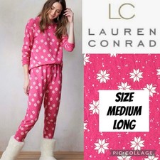 Lauren Conrad Womens Pajama Set Pink Fairisle Star Sleepwear PJ Soft Size M LONG