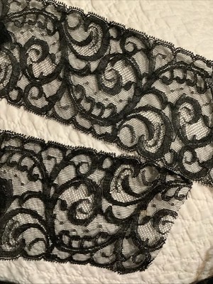 Black Nylon Lace 3 - 3/4  Wide for Lingerie or Crafts 4+ Yards Feathered Scroll