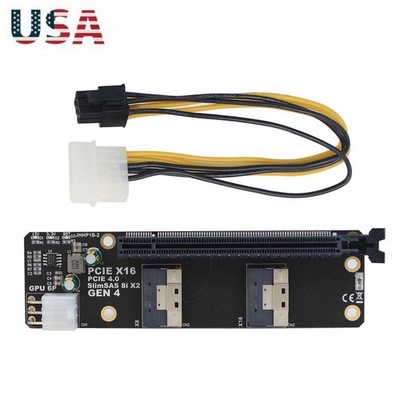 SlimSAS 8i x2 to PCIe4.0 x16 Slot Adapter SFF8654 Riser Card  Board GEN4 NVMe