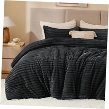 Fleece Comforter Set -Super Soft  Warm Fluffy Bedding, Luxury King Black