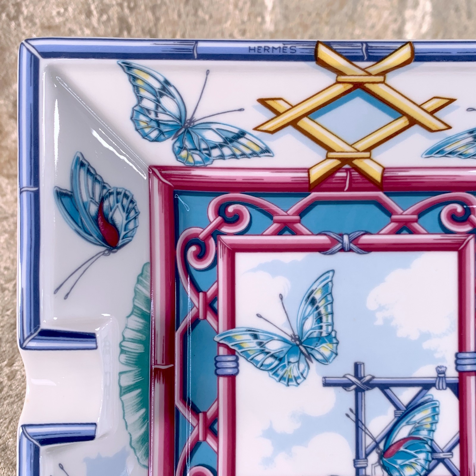 Vintage Hermes Paris Cigar Ashtray Change Tray Le Jardin des Papillons with Case thumbnail 4