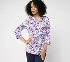 Denim & Co. Women's Top Plus Sz 2X Textured Knit -Sleeve Multi-colored A393019