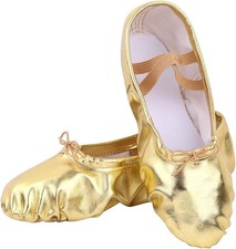 Nexete Ballet Dance Shoes Split-Sole Slipper Flats PU Gold