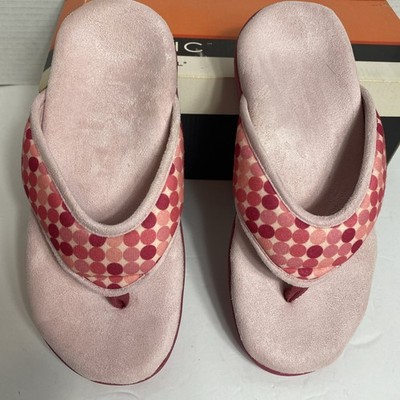 Vionic Rare Thong Slipper Sandal Recovery Orthotic Pink Polka Dot Womens 5