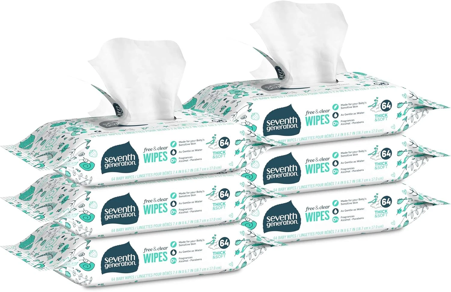Baby Wipes, Free & Clear Refill with Tape Seal, 384 Count