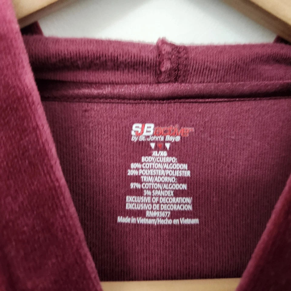 SB ACTIVE Women's Burgundy Full Zip Hooded Sweatshirt Front Pocket Size XL - Image 4 of 4