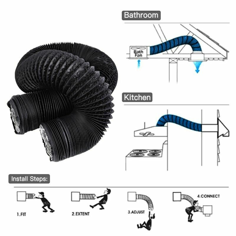 3/4/5/6/8inch 5M Flexible Ducting Vent Pipe Aluminum Foil Duct Hose ...