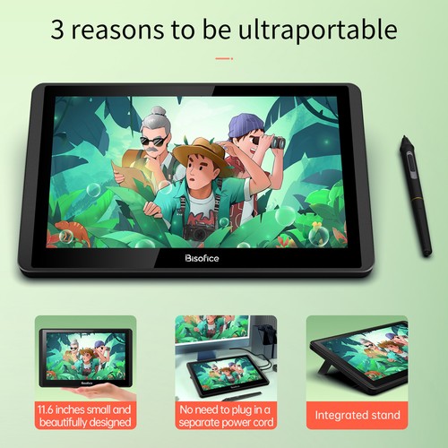 Bisofice 12HD-A HI-IPS Tablet do rysowania graficznego 11,6 cala Obsługa systemów Windows i Mac Z0U5 - Zdjęcie 10 z 12