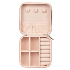 Pink Leather Travel Jewelry Box - Portable Organizer for Rings & Accessories
