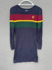 Polo Ralph Lauren Sweater Dress Girls Large Cable Knit Striped Long Sleeve