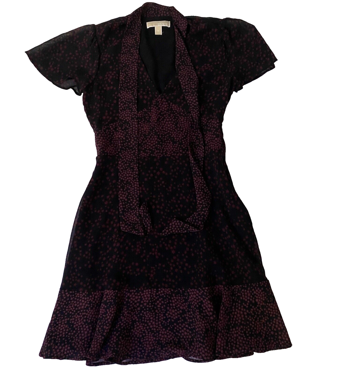 Michael Michael Kors Black Red Burgundy Star Print Tie Neck