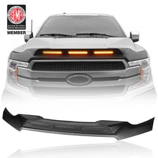 Black Hood Protector Stone Deflector Guard w/Lights Fit Ford F-150 2015-2020